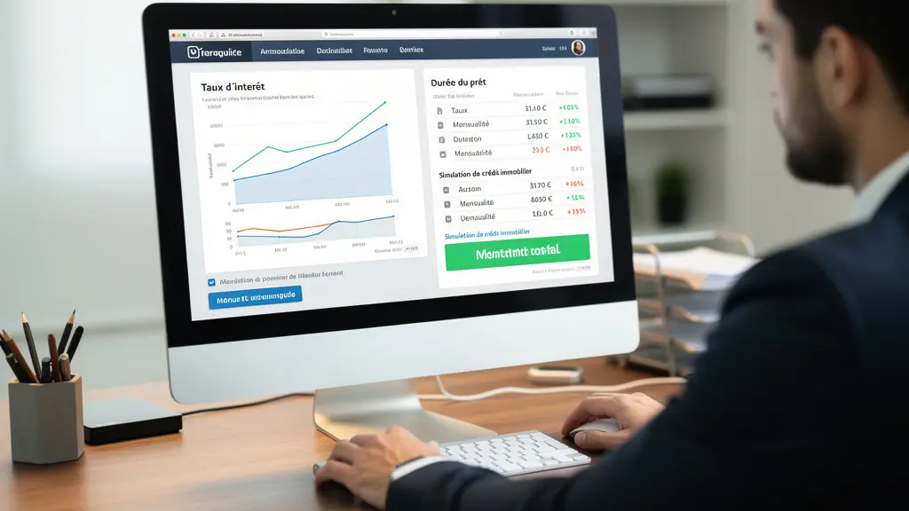 Écran affichant des calculs de capacité d'emprunt pour un prêt immobilier
