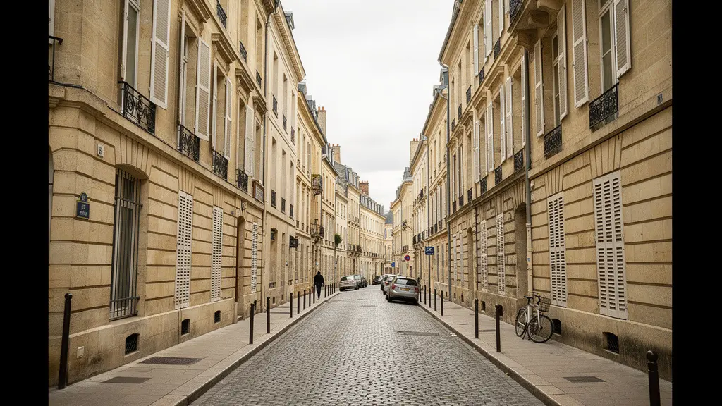 Rue résidentielle typique de Bordeaux avec immeubles en pierre blonde du XVIIIe siècle