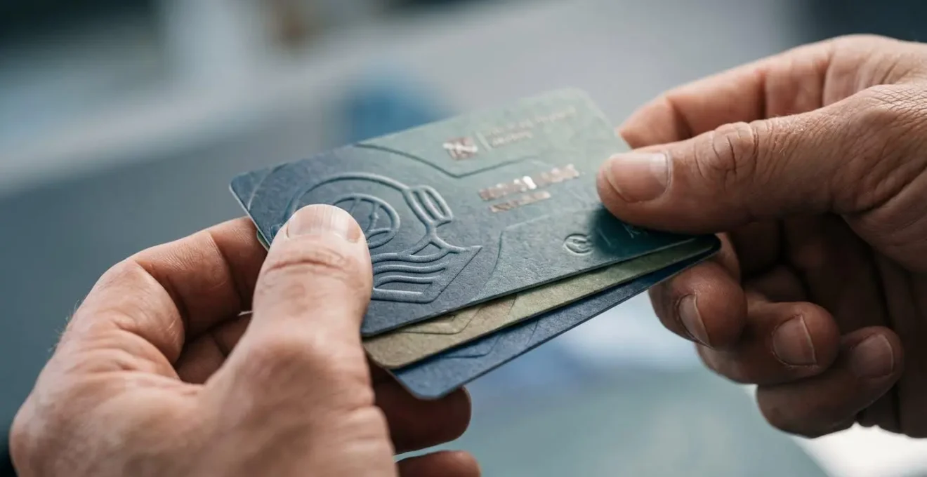 Mains tenant délicatement des certificats de plongée professionnels sur fond épuré