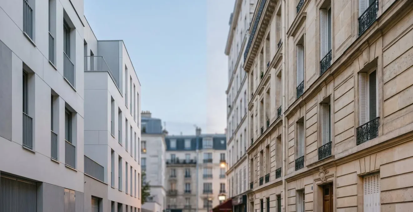 Comparaison visuelle entre un investissement immobilier dans le neuf et dans l'ancien