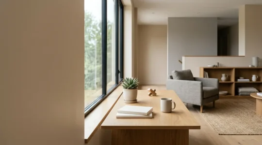 Composition minimaliste représentant l'équilibre entre épargne et projet immobilier