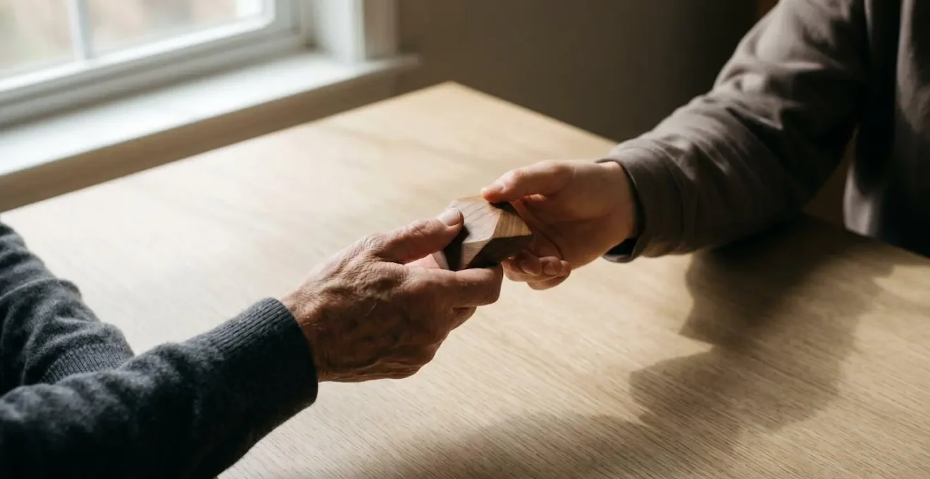 Scène symbolisant la transmission familiale et les démarches administratives pour un don