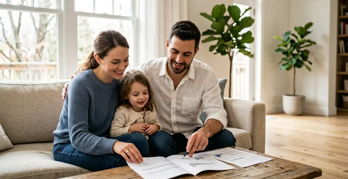 Famille sereine protégée par une couverture d'assurance décès adaptée à leur budget