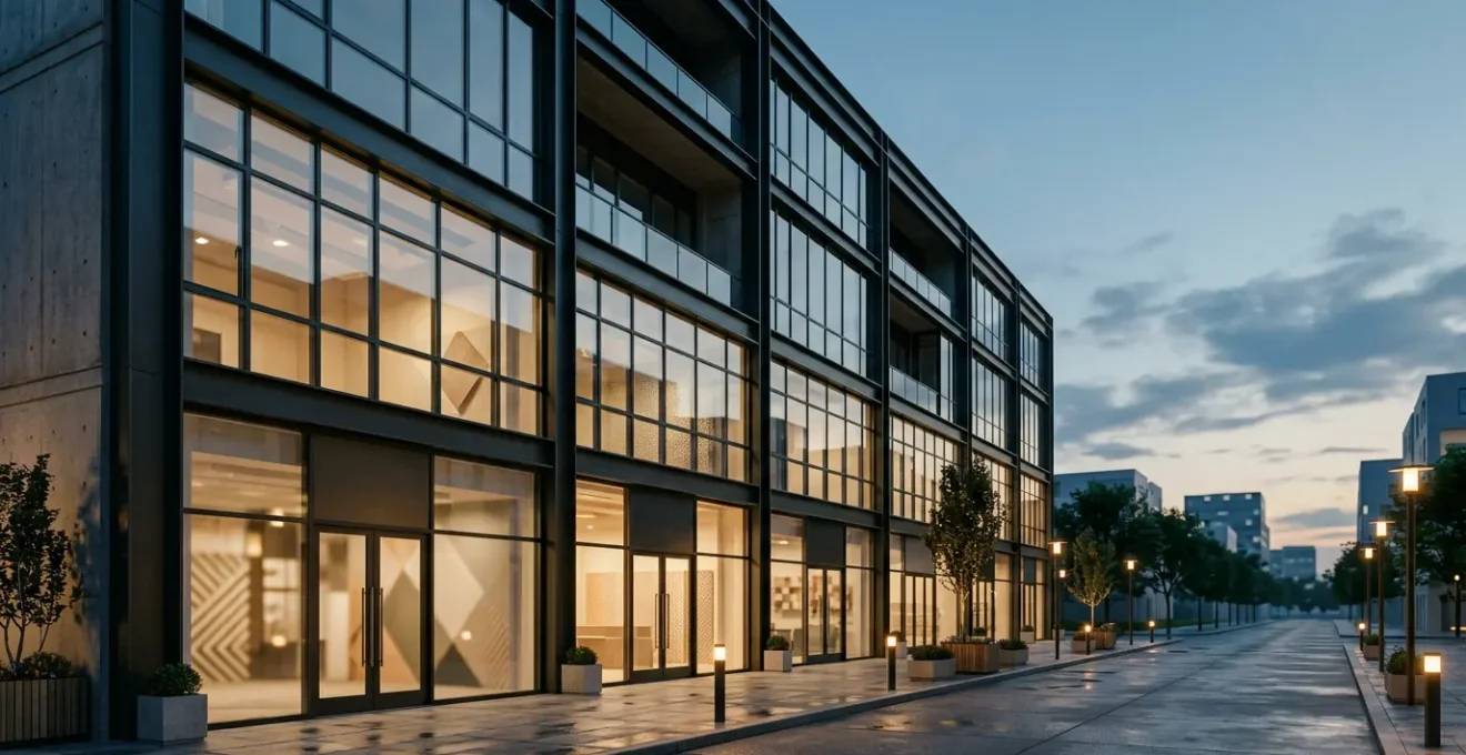 Local commercial moderne avec vitrines illustrant l'investissement immobilier d'entreprise