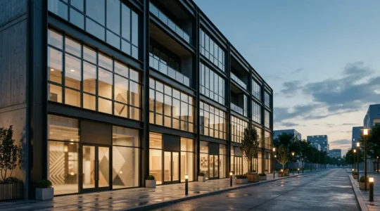 Local commercial moderne avec vitrines illustrant l'investissement immobilier d'entreprise