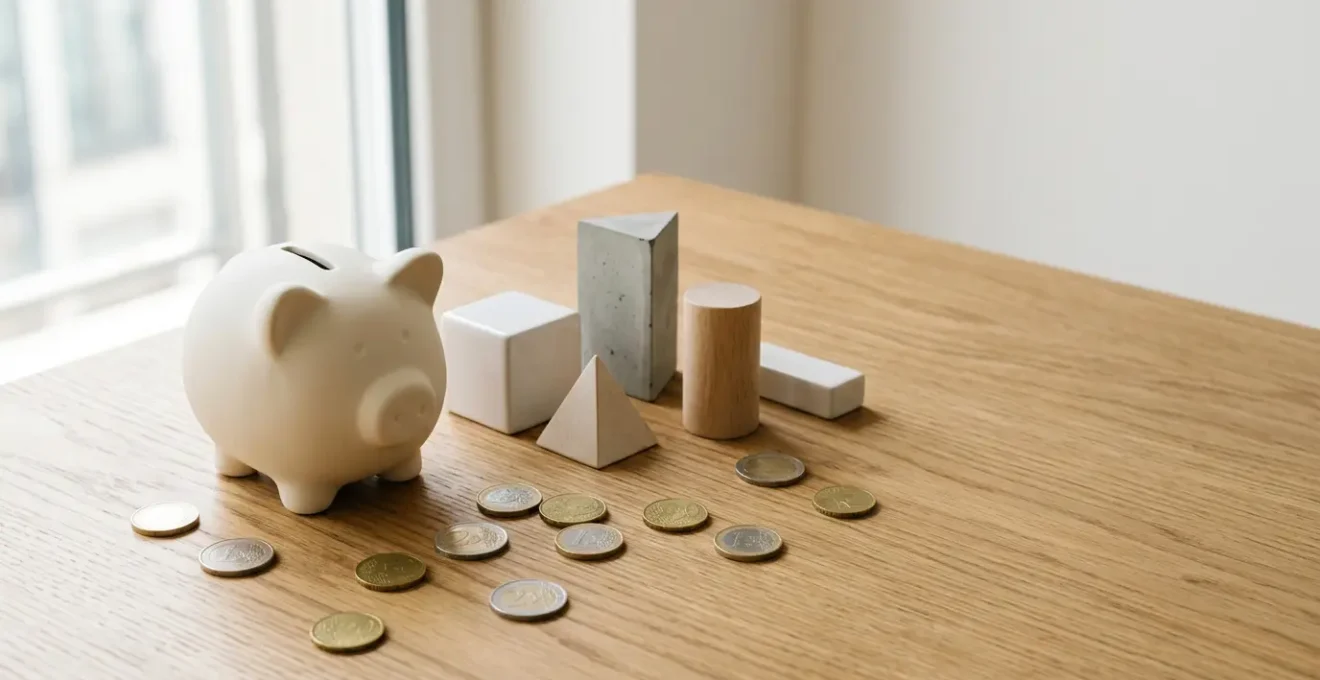 Scène minimaliste représentant l'épargne et l'investissement immobilier progressif