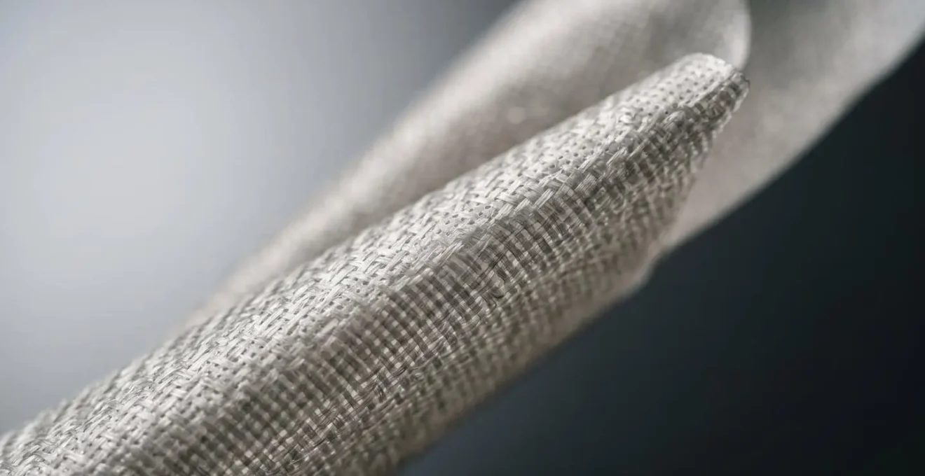 Détail macro d'une membrane d'étanchéité à l'air avec texture visible et lumière rasante
